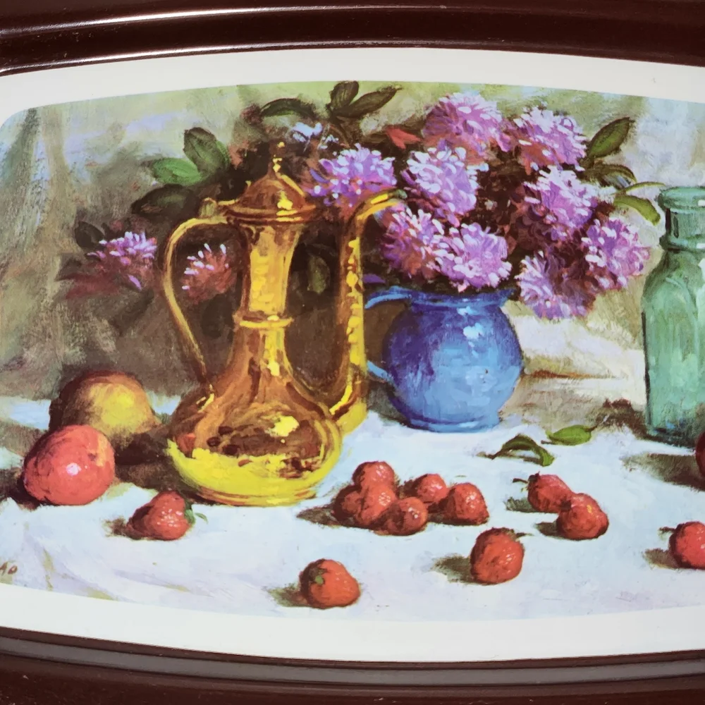 Vintage R. Colad Fruit & Flowers Rectangular Metal Tray - Picture 2 of 5